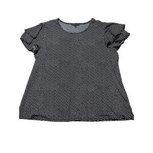 Adrianna Papell Women 2X Navy Blue & White Polka Dot short Flutter Sleeve Blouse